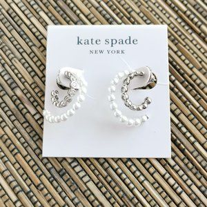 Kate Spade Pearl Caviar Double Huggie Earrings Silver